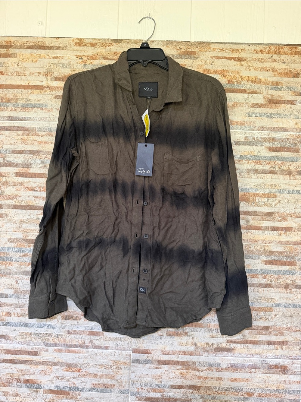 Rails Olive to Black Ombre Long-Sleeve Button-Down Shirt